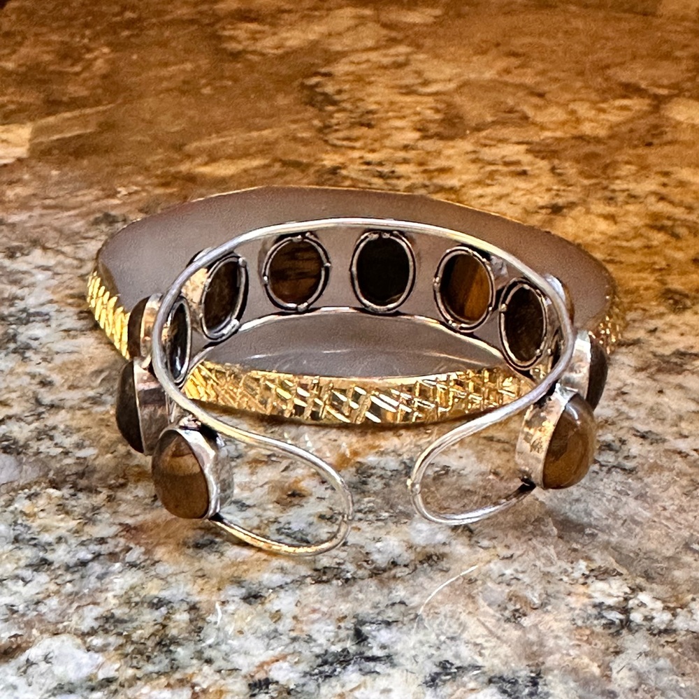 COPY - Silver Tiger’s Eye Stone Cuff Bracelet - Picture 9 of 11